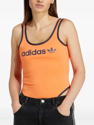 Adidas Originals Linear Logo-print Bodysuit In Orange