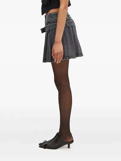 Ambush Pleated Belted Denim Skirt In Black