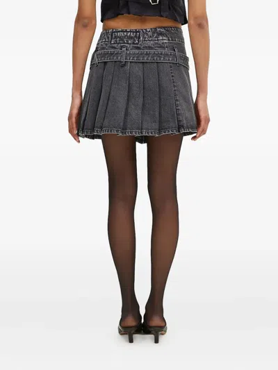 Ambush Pleated Belted Denim Skirt In Black