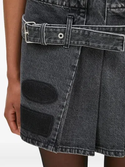 Ambush Pleated Belted Denim Skirt In Black