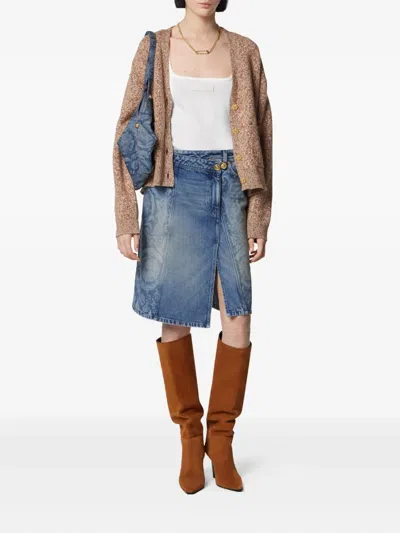 Versace Asymmetric Denim Skirt In Blue
