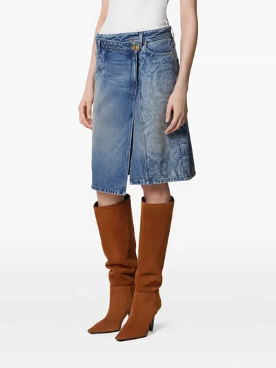 Versace Asymmetric Denim Skirt In Blue
