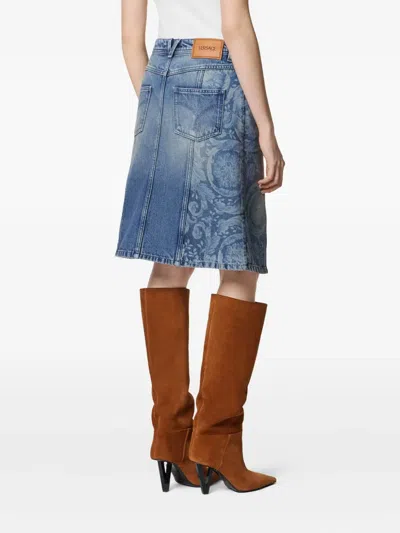 Versace Asymmetric Denim Skirt In Blue