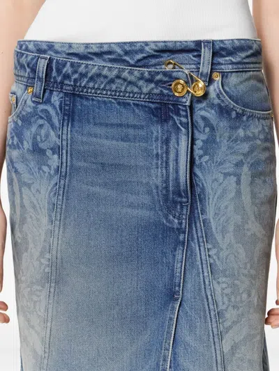 Versace Asymmetric Denim Skirt In Blue
