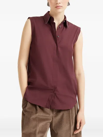 Brunello Cucinelli Sleeveless Poplin Shirt In Multi