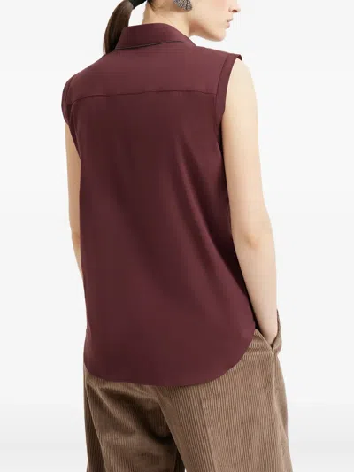 Brunello Cucinelli Sleeveless Poplin Shirt In Multi