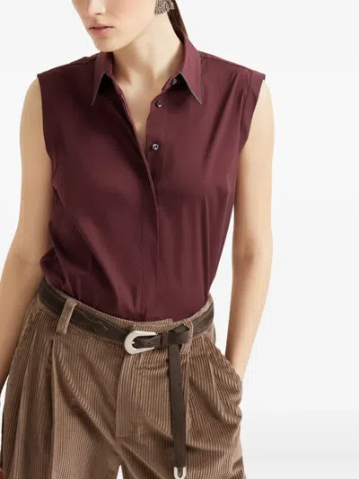 Brunello Cucinelli Sleeveless Poplin Shirt In Multi