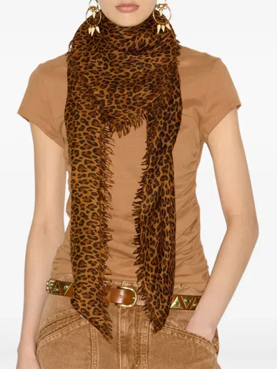 Isabel Marant Madicia Leopard-print Cashmere And Wool Scarf In Brown