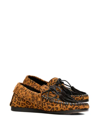 Isabel Marant Fitza Fringed Leather-trimmed Leopard-print Suede Loafers In Animal Print