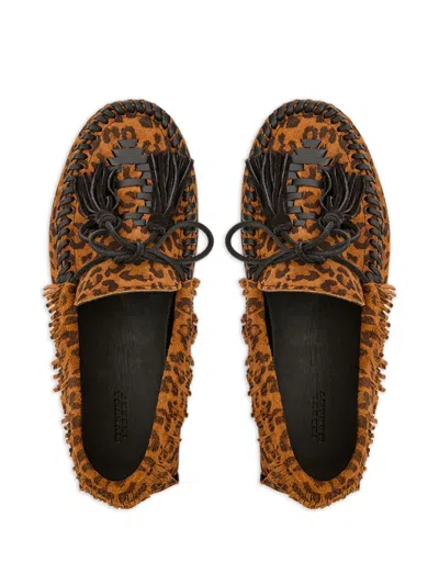 Isabel Marant Fitza Fringed Leather-trimmed Leopard-print Suede Loafers In Animal Print