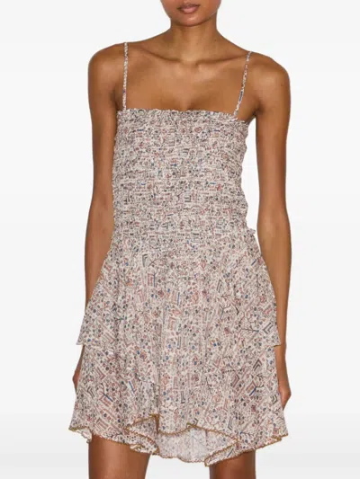 Isabel Marant Étoile Anka Shirred Tiered Convertible Cotton Voile Minidress In Multi