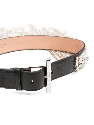 Alexander Mcqueen Crystal-embellished Leather Belt In Metallic