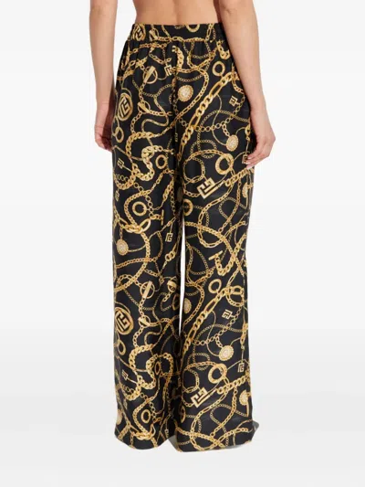 Balmain Chain-print Silk Trousers In Black