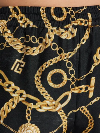 Balmain Chain-print Silk Trousers In Black