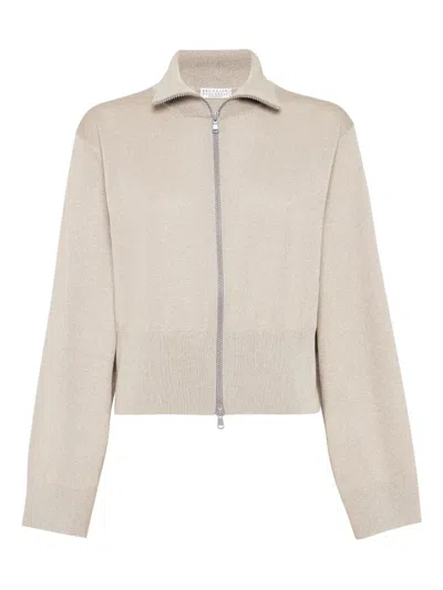 Brunello Cucinelli Zip-front Cardigan In Gold