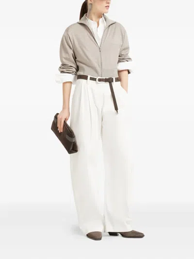 Brunello Cucinelli Zip-front Cardigan In Gold