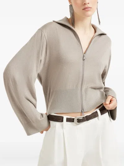 Brunello Cucinelli Zip-front Cardigan In Gold