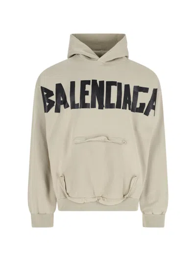 Balenciaga Ripped Pocket Tape Type Hoodie In Gray