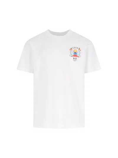 Casablanca T-shirt Girocollo Con Logo Sul Fronte In Cotone Bianca Uomo In White
