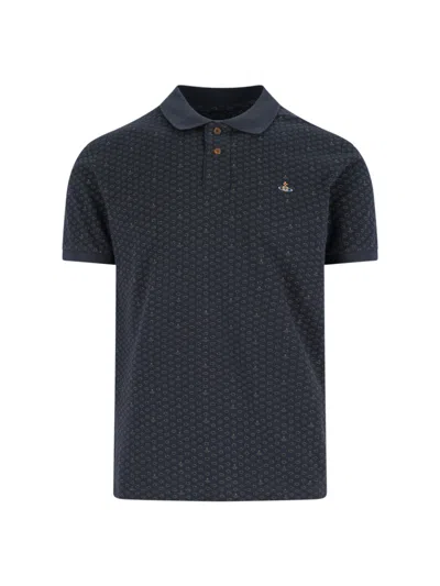 Vivienne Westwood Polo In Piquet Stampato   Uomo In Blue