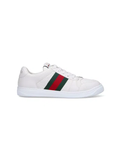 Gucci Leather Sneakers With Lateral Web Band In White