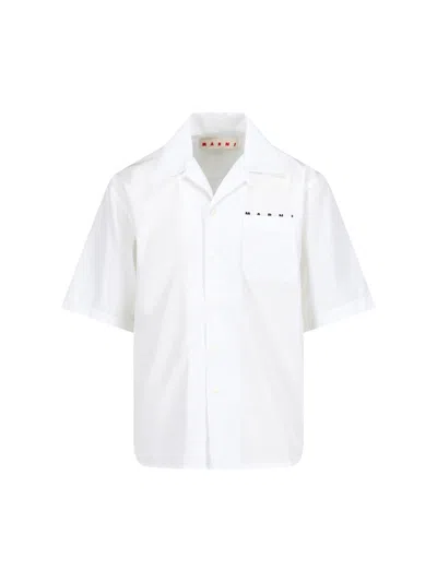 Marni White Poplin Bowling Hidden Logo Shirt In White