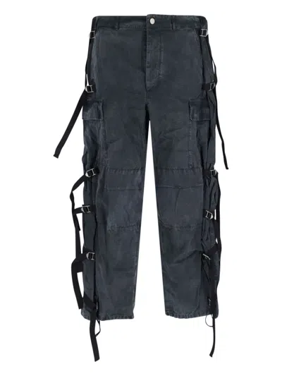 Magliano Straight Trousers With Adjustable Straps And Pockets In Black
