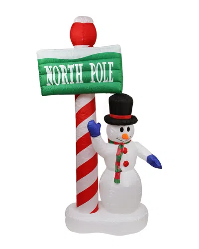 Northlight 6' Inflatable Lighted Snowman With In North Pole In Sign Christmas Yard Decor In Multi