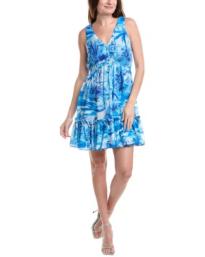 Taylor Petite Floral Chiffon Tiered Sleeveless Dress In Blue