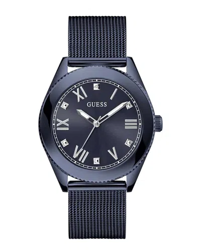 Guess Men's Noble Black Dial Watch In Blue