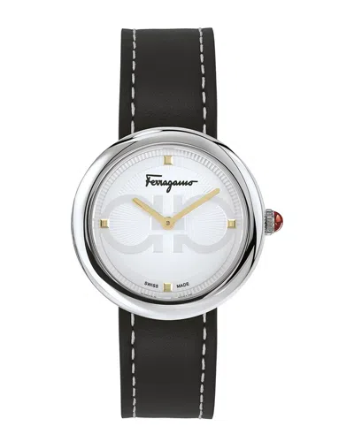 Ferragamo Chic Leather Watch In Black