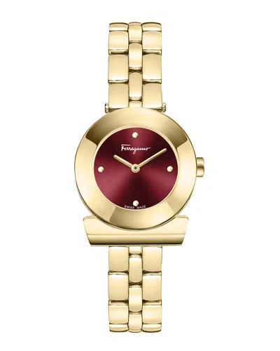 Ferragamo Gancino Bracelet Watch With Red Sunray Dial In Gold