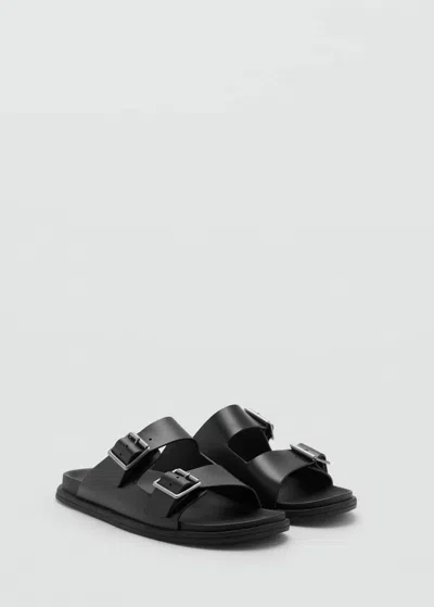 Mango Man Buckles Leather Sandal Black
