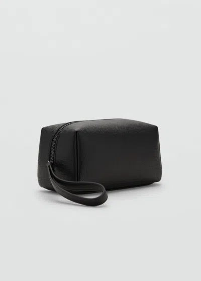 Mango Man Contrast-strap Pebbled Cosmetic Bag Black