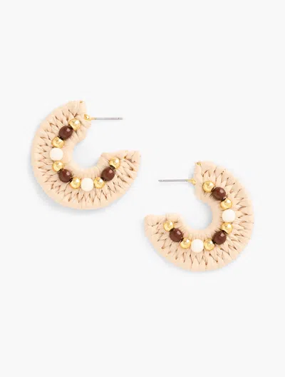 Talbots Beaded Raffia Hoop Earrings - Natural Raffia/gold - 001