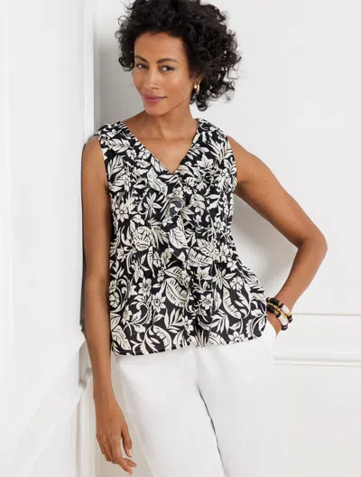 Talbots Plus Petite - Ruffle Shell Sweater - Silhouette Palms - Black/ivory - 3x