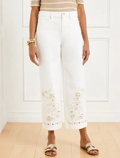 Talbots Plus Size - Wide Crop High Waist Embroidered Jeans - Off White - 18