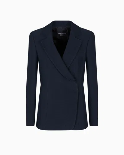 Emporio Armani Icon Blazer In Flowing, Armure Fabric In Blue