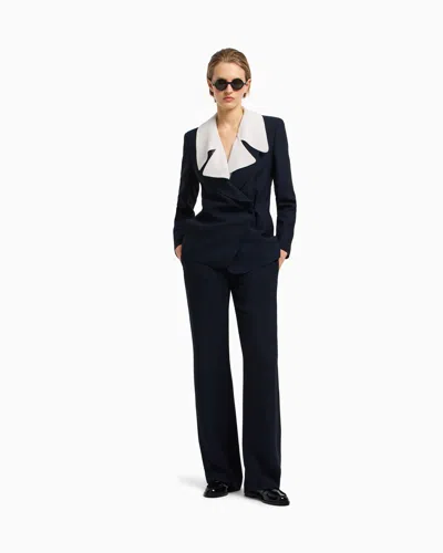 Emporio Armani Icon Blazer In Flowing, Armure Fabric In Blue