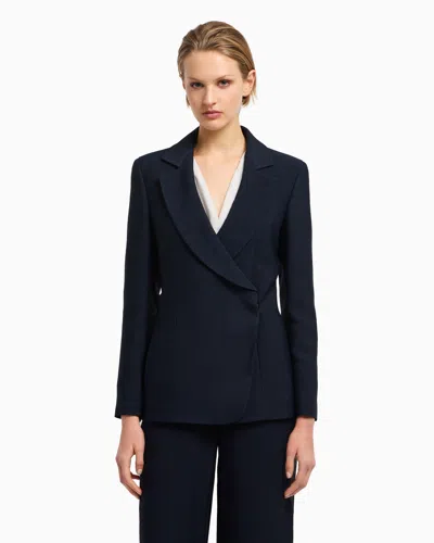 Emporio Armani Icon Blazer In Flowing, Armure Fabric In Blue