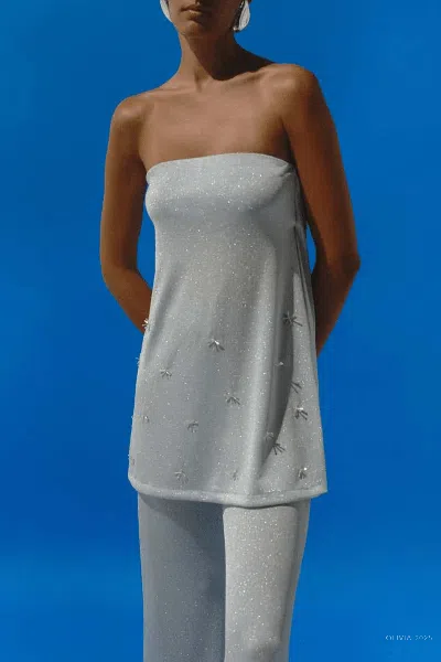 Baobab Suzu Embellished Strapless Top In Blue