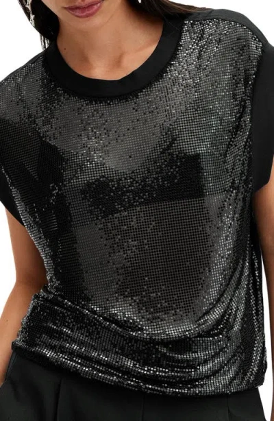 Allsaints Shane Mixed Media Chainmail Top In Black