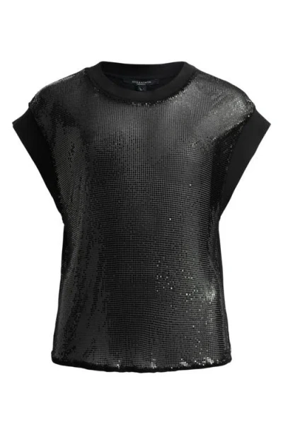 Allsaints Shane Mixed Media Chainmail Top In Black