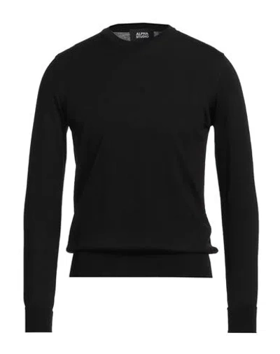 Alpha Studio Man Sweater Black Size 36 Merino Wool In Black