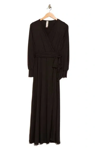 Go Couture Long Sleeve Maxi Wrap Dress In Black