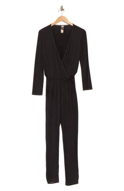 Go Couture Long Sleeve Tie Waist Jumpsuit In Black
