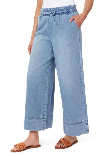 Kensie Stitch Detail Cropped Wide Leg Jeans In Blue