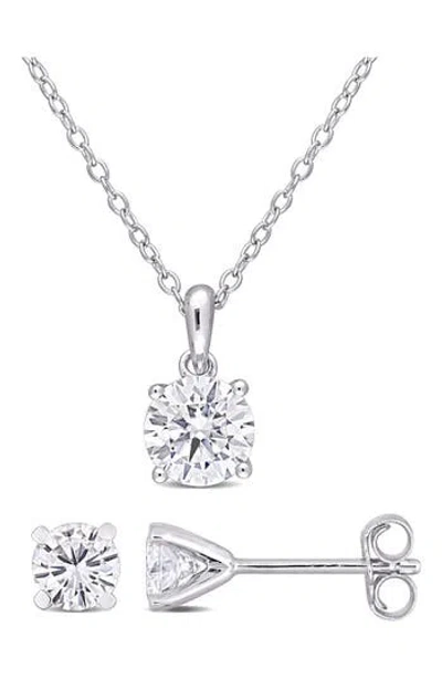 Delmar Round Lab Grown Moissanite Pendant Necklace & Stud Earrings Set