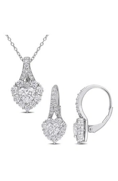 Delmar Lab Grown Moissanite Heart Halo Pendant Necklace & Earrings Set