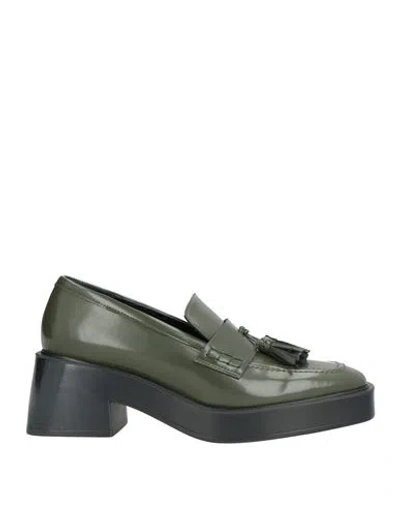 Lorenzo Mari Woman Loafers Dark Green Size 6 Textile Fibers